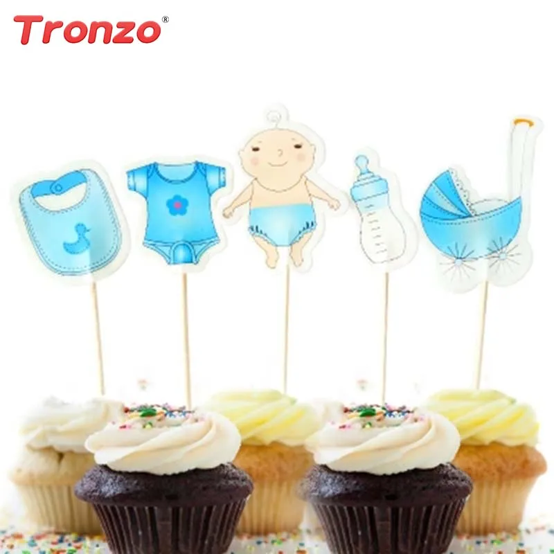 

Tronzo 20Pcs/set Baby Shower Cake Topper Pink Blue Cartoon Baby Carriage Feeding Bottle Clothes Babay Shower Party Decoration