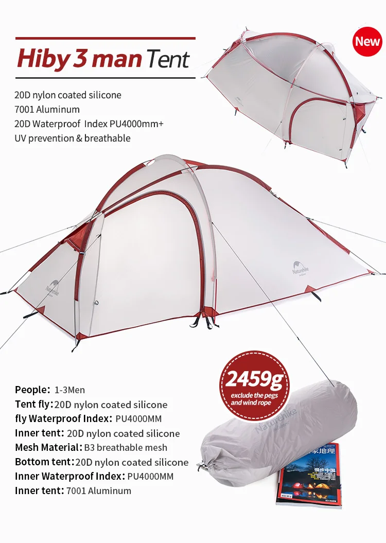Naturehike палатка 3 человек 20D силиконовые одна спальня одна гостиная двухслойные непромокаемые NH Открытый 4 сезон