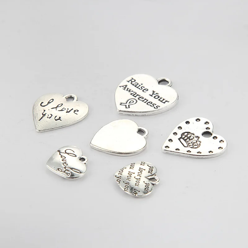 

New 100pcs Ancient Silver Heart Pendant Fashion Charm Jewelry Accessories Diy Necklace Bracelet Earrings Headdress Findings