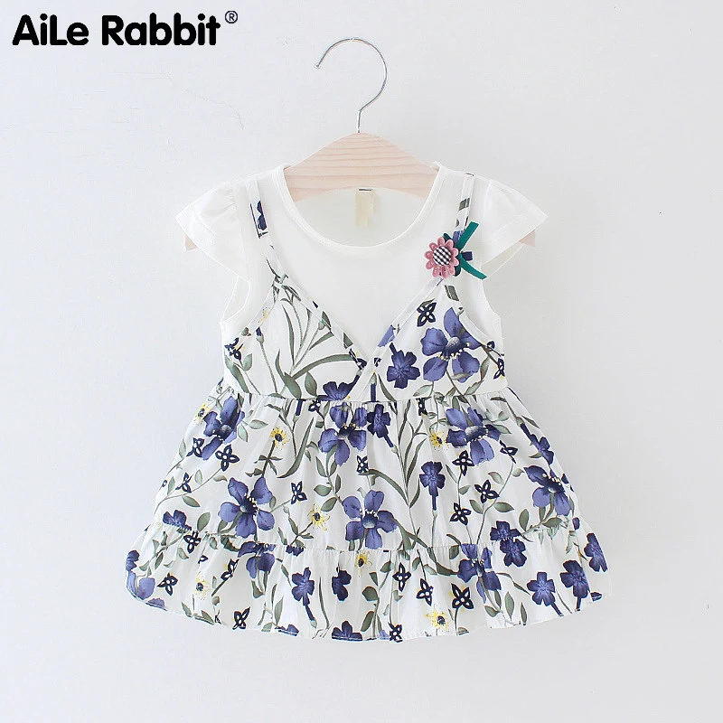 AiLe Rabbit Новинка Лето 2019 красивое Цветочное платье для маленьких девочек накладные