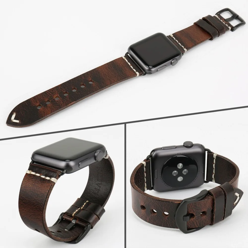 Ремешок MAIKES из натуральной кожи для Apple Watch Аксессуары часов браслет iWatch 44 мм 40 42 38