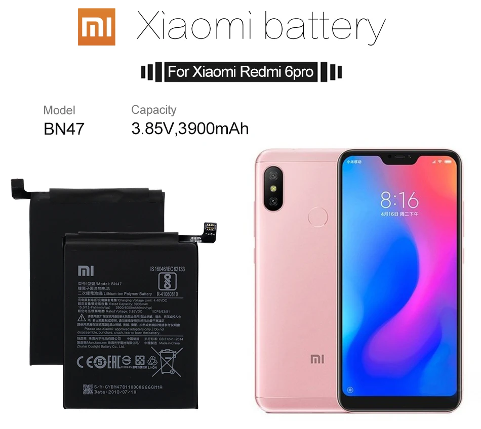 Аккумулятор для телефона Xiao mi BN47 для Xiao mi Red mi 6 Pro/mi A2 Lite, 3900 мА/ч, высококачественный сменный аккумулятор, Бесплатные инструменты