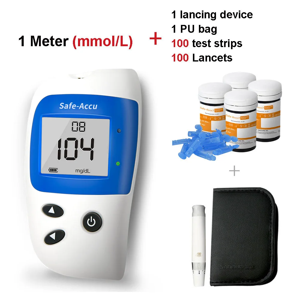 Sinocare Safe-Accu2 mg/dL mmol/L измеритель уровня глюкозы в крови тест er Kit глюкометр с тестовыми полосками скарификатор; сахар в крови монитор - Цвет: mmol L meter kit 100