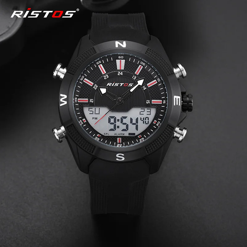 RISTOS мужские спортивные часы с силиконовым ремешком аналоговые наручные