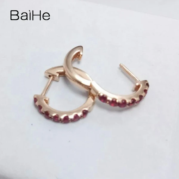 BAIHE Solid 14K розовое золото 0.50ct H/SI круглая огранка натуральный рубин Свадебные обручальные модные ювелирные изделия элегантный подарок серьги-гвоздики