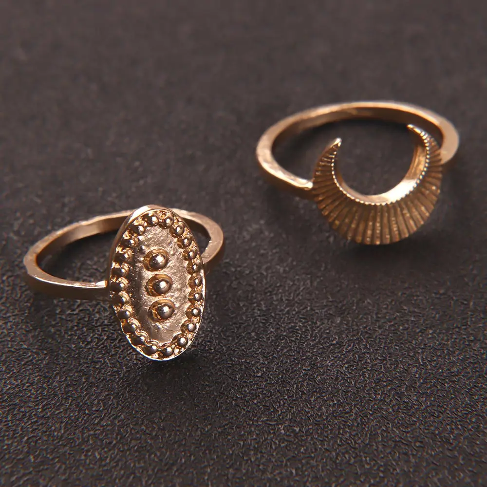 5 шт./компл. популярный комплект женских колец с узором Луны золотое покрытие