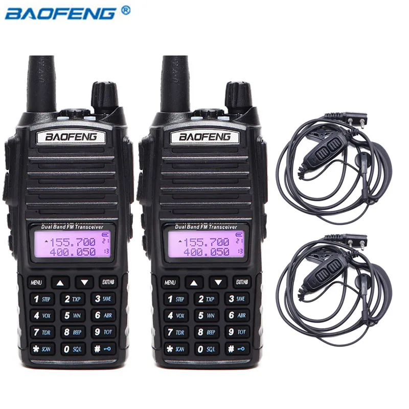 add 2 ptt headset 2 шт. BaoFeng UV-82 5 Вт Двухдиапазонная рация VHF/UHF двухстороннее радио двойной PTT портативное радио Любительское радио BAOFENG UV82+ гарнитура - Цвет: add 2 ptt headset