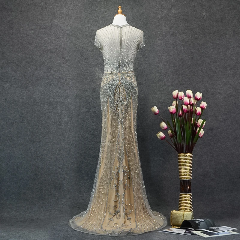 JANCEMBER vestido largo brillante fiesta прозрачные рукава-крылышки с бусинами и кристаллами