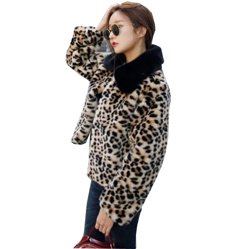 S-6XL Fashion 2018 Winter Clothes Faux fur coat lady leopard short thickened imitation mink Fur cardigan Coat faux fur jacket