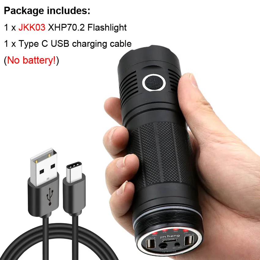 JKK03 with cable Охотничий прожектор XLamp xhp70.2 самый мощный светодиодный фонарик usb фонарь xhp70 18650 перезаряжаемый аккумулятор фонарь usb выходной порт - Испускаемый цвет: JKK03 with cable