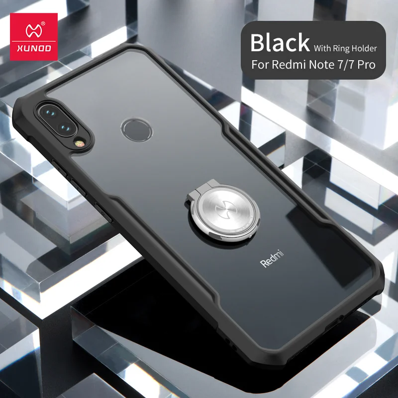 Black-with ring XUNDD Чехол для xiaomi Redmi Note 7 Чехол 7 Pro прозрачный акриловый+ ТПУ чехол для телефона xiaomi K20 Pro mi 9 чехол T Pro кольцо защитный чехол - Цвет: Black-with ring