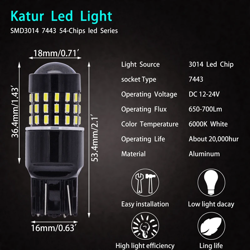 Katur 4x T20 двойной контакт 7443 7440 W21W W21/5W светодиодный стоп сигнал обратный резервный