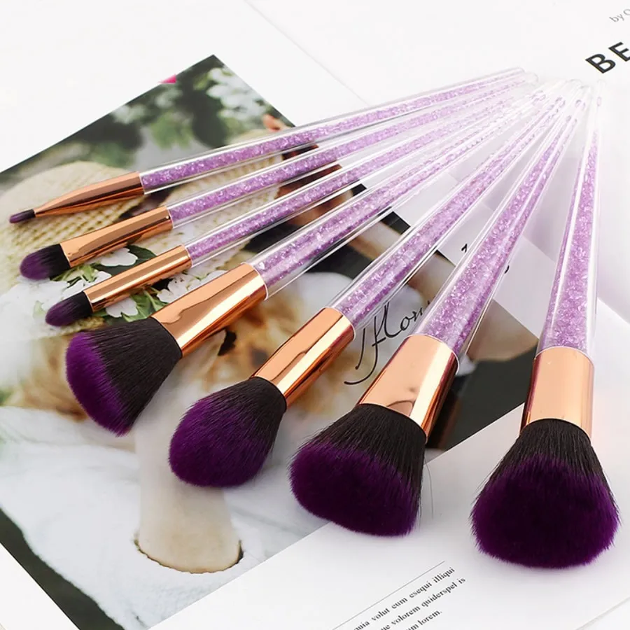 7 Pcs Purple Crystal Makeup Brushes Set Diamond Foundation Brush New Women Cosmetic Beauty Kit Facial Make Up Accessories | Красота и