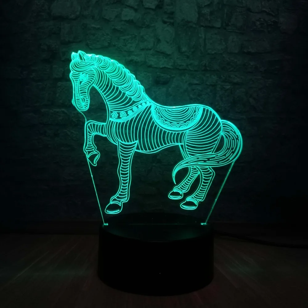 Новинка 3D светодиодный настольная лампа Pentium horse 7 смена Цветов RGB Ночник