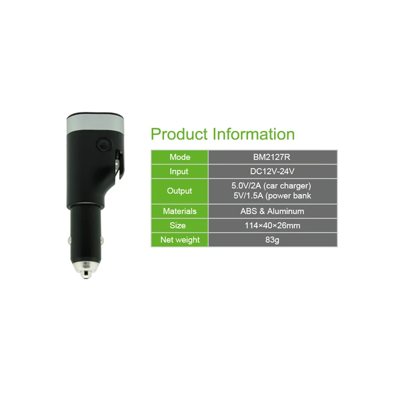 1 шт. черное многофункциональное автомобильное зарядное устройство с USB-портом