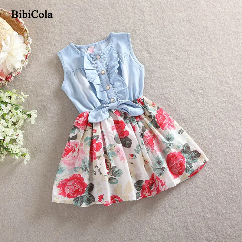 BibiCola Summer Baby Girl Dress Sleeveless Cute Denim Draped Kids Princess Party Dresses Children Girls Clothing | Детская одежда и