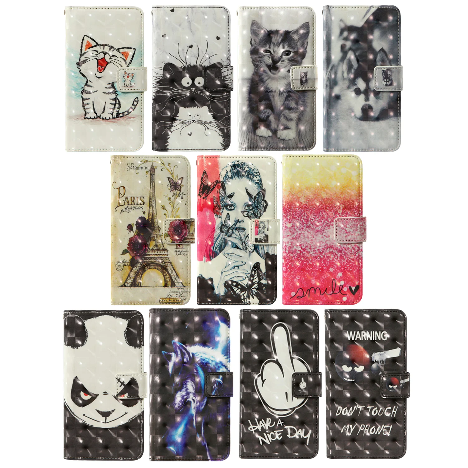 3D Vision Painted Pattern PU Leather Wallet Case For Leagoo T8 Flip Magnetic Cover Card Slot Bracket Phone Cases | Мобильные