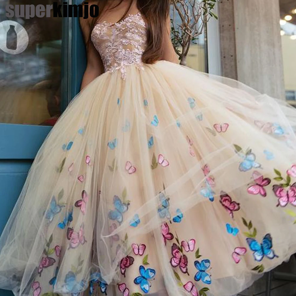 

SuperKimJo 2020 new arrival prom dresses butterfly puffy tulle tea length evening gowns cheap formal dresses