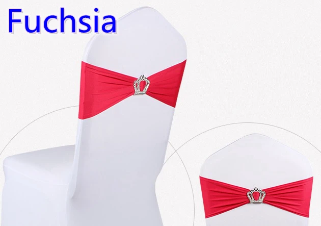 Красочные королевские пряжки с короной стул из лайкры Sash для украшения для свадебных стульев повязка из спандекса стрейч галстук-бабочка лайкра лента пояс - Цвет: Fuchsia