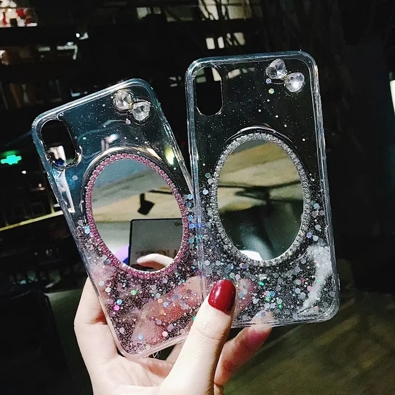 Модные блестящие блестка блестками Зеркало чехол для iPhone X прозрачный мягкий