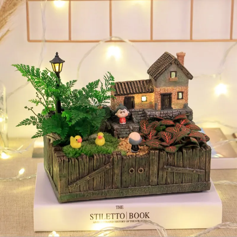 Креативный светильник Ландшафтный цветочный горшок мультфильм Стиль сад дизайн цветы корзины суккуленты растения дом бонсай украшения сада