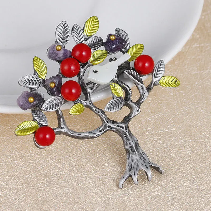 New Arrival Plant Tree Bird Brooch Stone Enamel Pearl Brooches Pins Vintage Scarves Buckle Lapel For Men Women Accessories | Украшения и