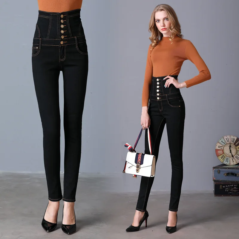 2018 джинсы с высокой талией женские брюки-карандаш большого размера 6xl Корсет
