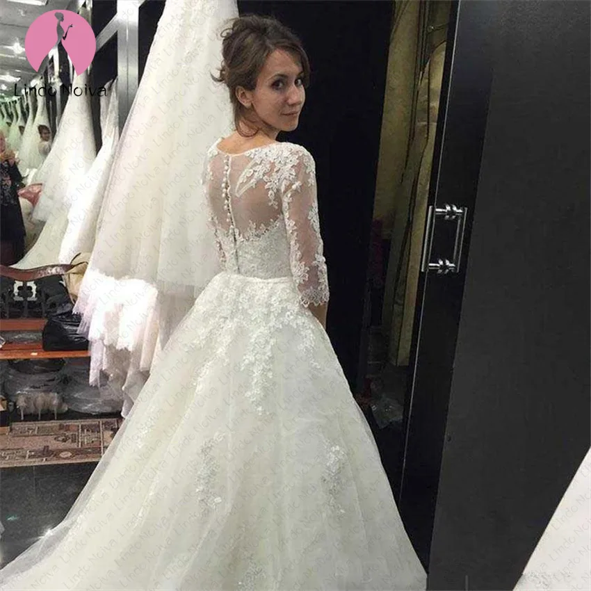 Vestido De Noiva винтажные кружевные свадебные платья трапециевидный вырез со шлейфом