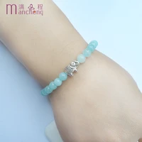 hot natural 6mm light blue jade beaded bracelet for women fine elephant charm light blue jade beads strand bracelet male
