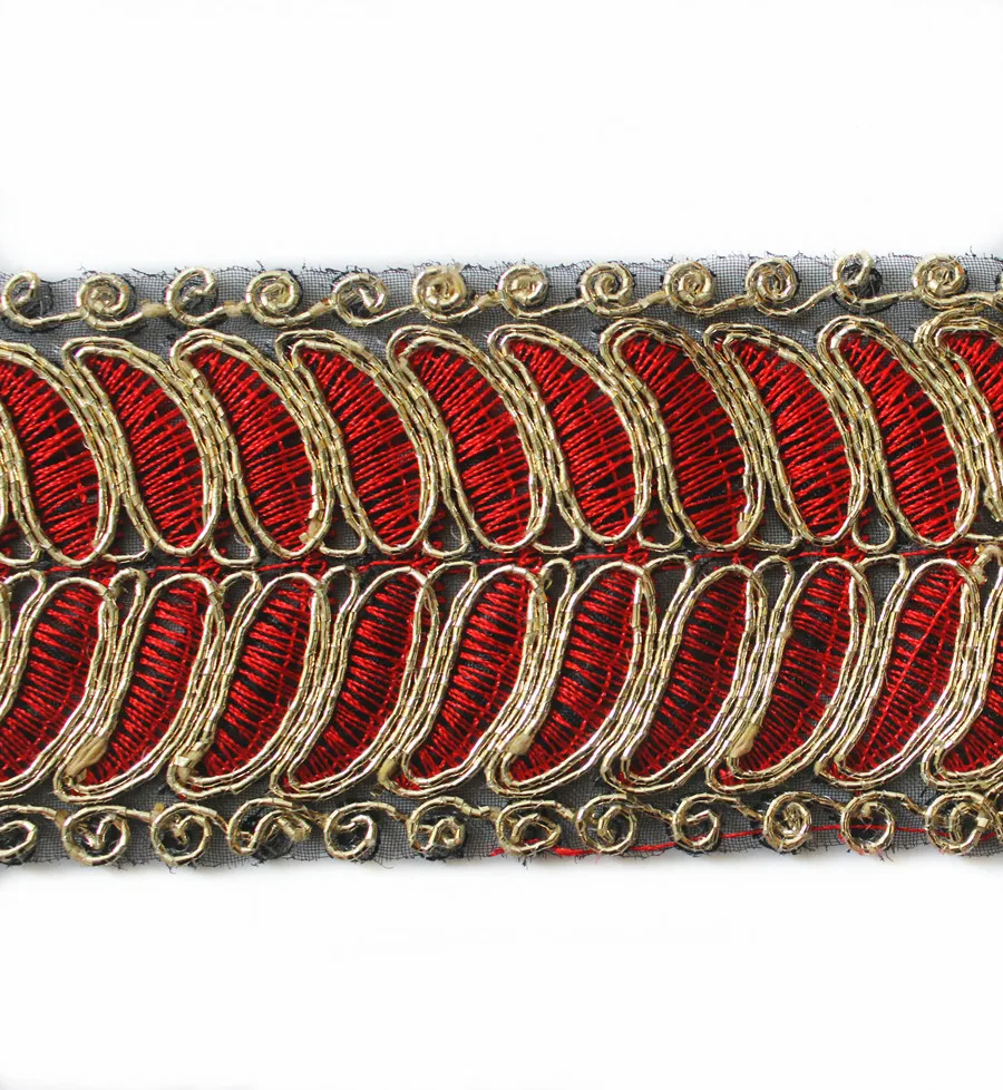 7 ярдов шнур вышитый Венецианский мотив Золотая красная Аппликация Обрезка