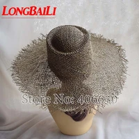 summer fashion linen straw sun beach hats for women large brim flat top floppy hat female swds033