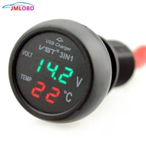 Многофункциональный Автомобильный цифровой вольтметр USB Автомобильное зарядное устройство 3 в 1 светодиодный прикуриватель батарея DC термометр датчик температуры Новинка