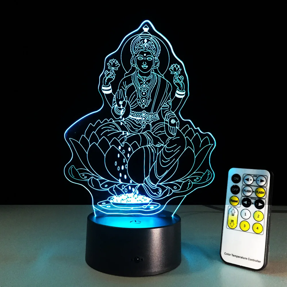 

Guanyin Bodhisattva 3D лампа, прозрачная акриловая креативная кровать, сенсорный выключатель, внутренний свет, светодиодная 7 цветов, меняющая атмосф...