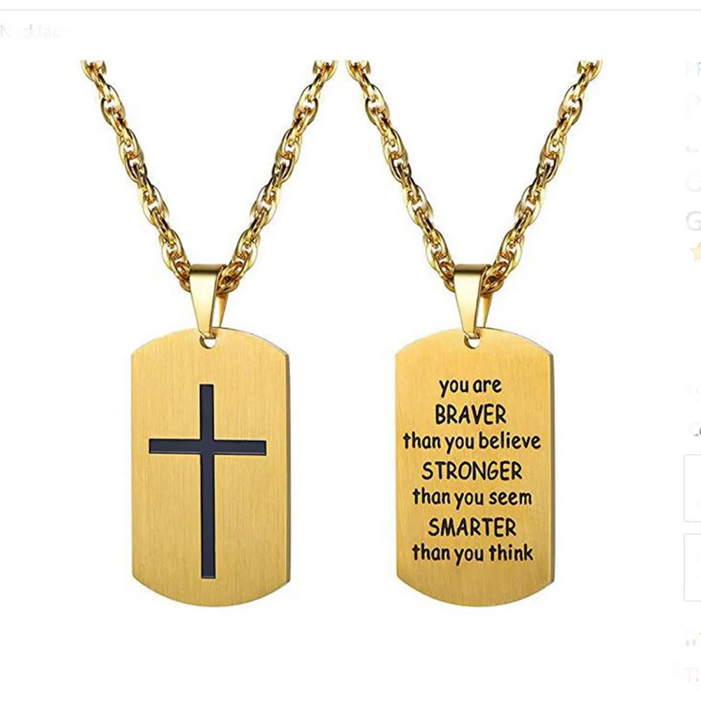 Кулон Yamily Cross Dog Tag с гравировкой библейские буквы, ожерелье из нержавеющей стали, христианские ювелирные изделия для крещения для мужчин