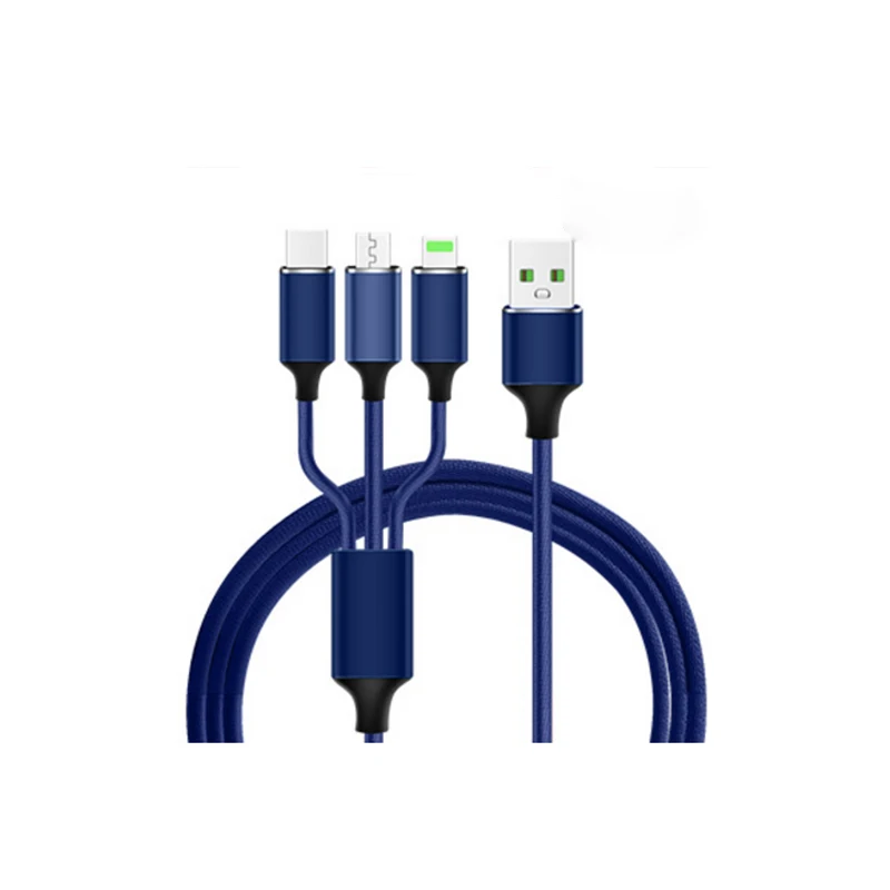 Blue 3 в 1 3 в 1 3 в 1 USB кабель 2A Быстрая зарядка Micro USB+ кабель type C 120 см нейлоновый плетеный кабель для samsung Xiaomi HUAWEI ASUS - Цвет: Blue