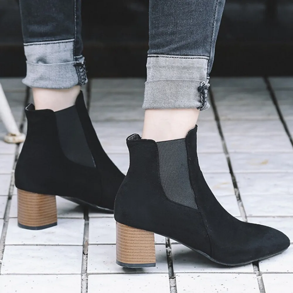 SAGACE hot women boots New Fashion Leopard-Printed Short Plush Winter Warm Shoes High-Heeled Slip-On Ankle Boot mujer#35