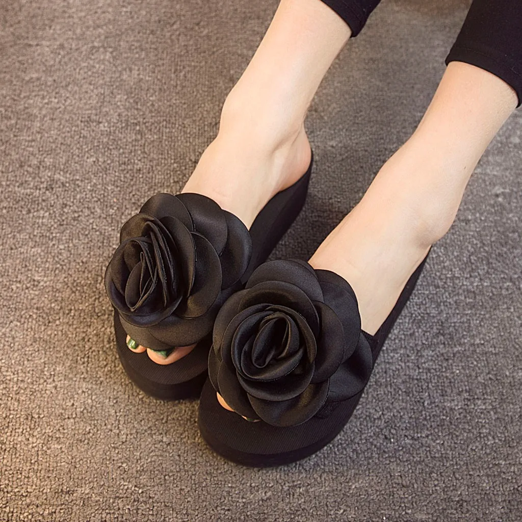 

SAGACE Fashion Ladies Slipper Flat with Shoes Women Summer High Heel Sandals Slippers Rose Flower Beach Walk Shoes Slippers 2019