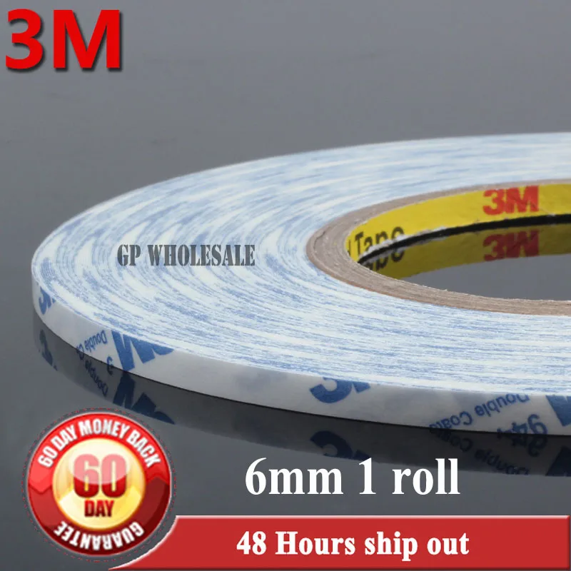 

6mm* 50M 3M Double Sided Adhesive Tape Sticky for Cell Phone Touch Dispaly /Screen /Case /Rubber Adhesive Repair 9448A White