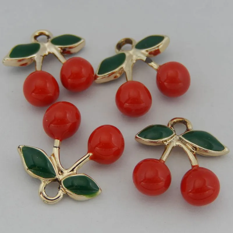 Ожерелье с подвеской вишня из латуни цветной эмалью|cherry charm necklace|cherry charmsnecklace pendants
