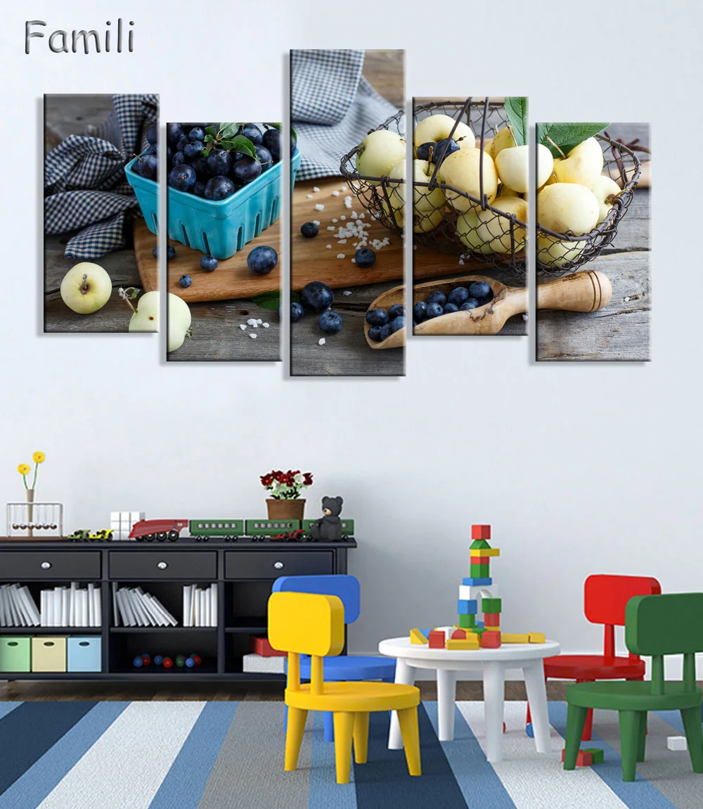 Картина на холсте зеленое яблоко 5 предметов искусство картины с фруктами HD для