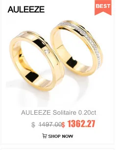 AULEEZE Solitaire круглой огранки натуральным бриллиантом Пара Кольца 18 К белого золота для мужчин и женщин обручальное любителей кольцо верности