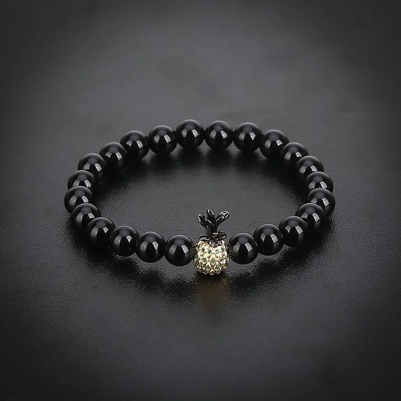

Black Onyx Pineapple Bracelet Man Fashion Women Gift For Beautiful Beads 8MM