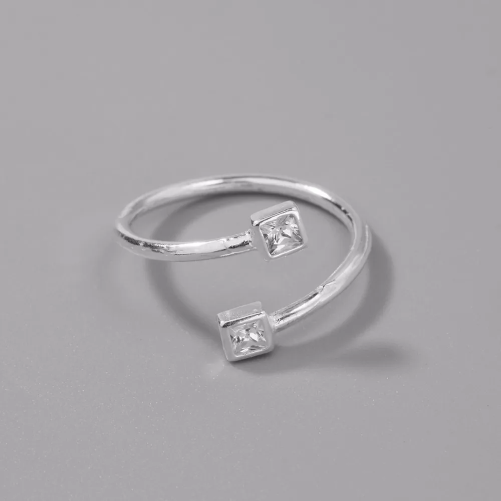 Fashion Charm Double Square AAA Zircon Rings for women Adjust Jewelry Geometric Arrow Crystal Tail Ring Boho Engagement Bijoux | Украшения