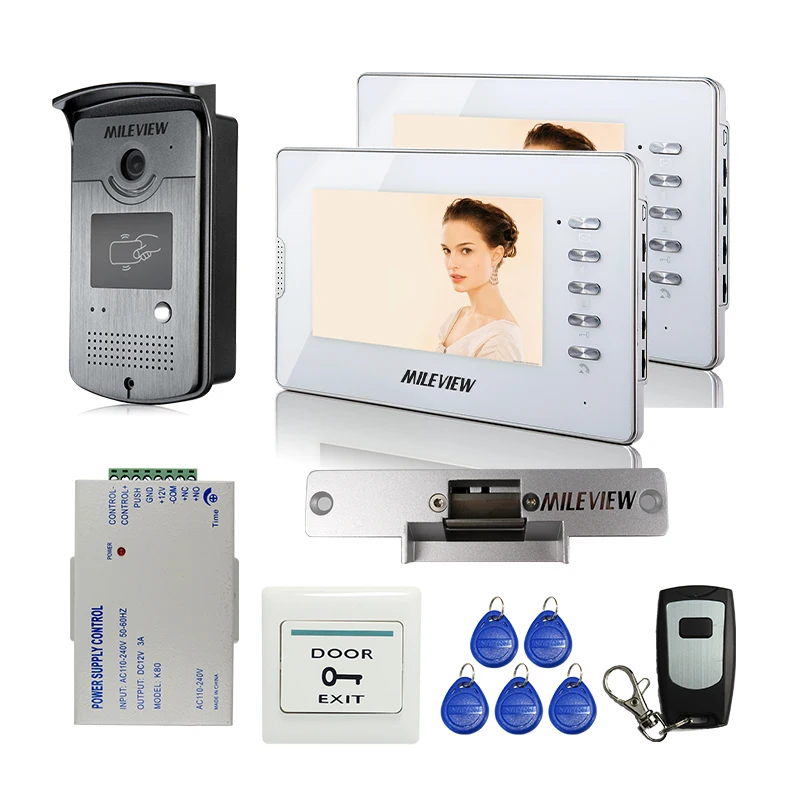 Новый 7 &quotДомашний видео домофон комплект 2 белые мониторы + Водонепроницаемая RFID