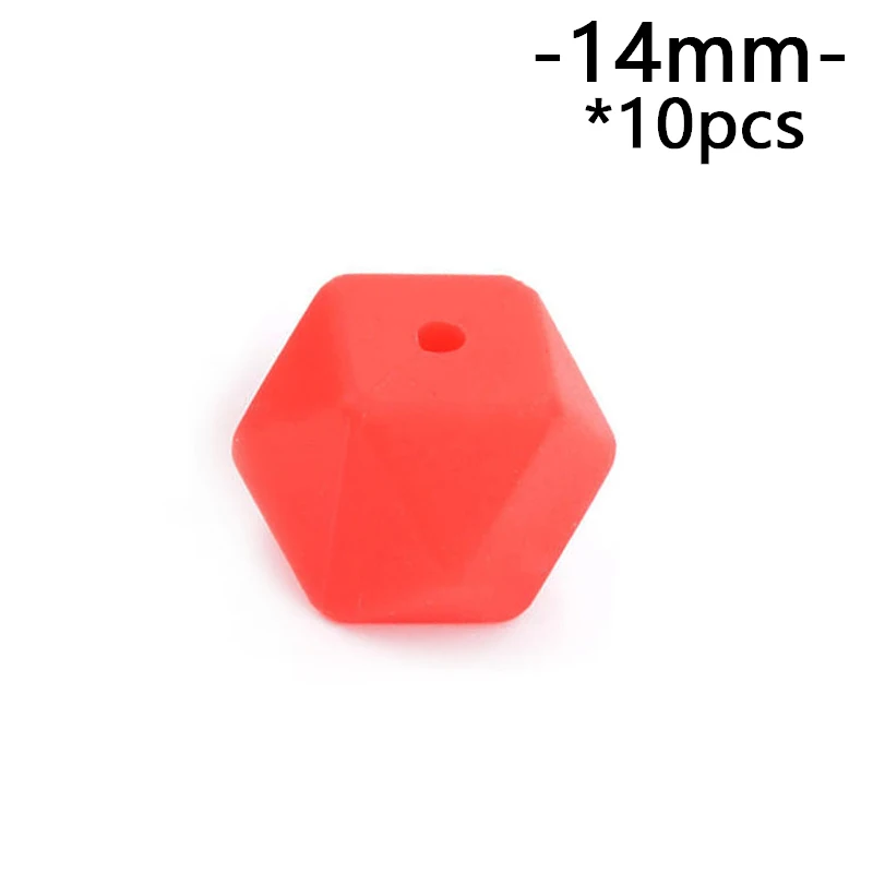 scarlet red LOFCA 10 шт силиконовые бусины 14 мм шестигранные мини-бусины меньшего размера прорезиненное Силиконовое ожерелье для прорезывания зубов - Цвет: scarlet red