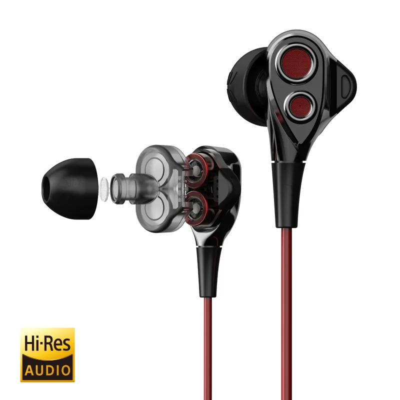 Rukz DT6 двойной динамический Динамик Hi-Fi наушники с микрофоном для XIAOMI смартфон в