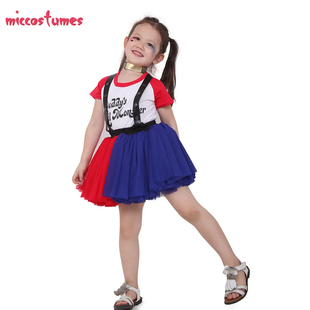 Красно синее платье для девочек костюм детей|harley quinn|quinn harleyharley quinn kids costume |