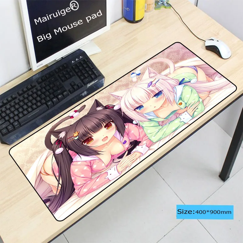 

Mairuige 900X400MM Chocola Nekopara Keyboard Mouse Pad Gamer Play Mats Anime Cartoon Print Large Lock Edge Game Gaming