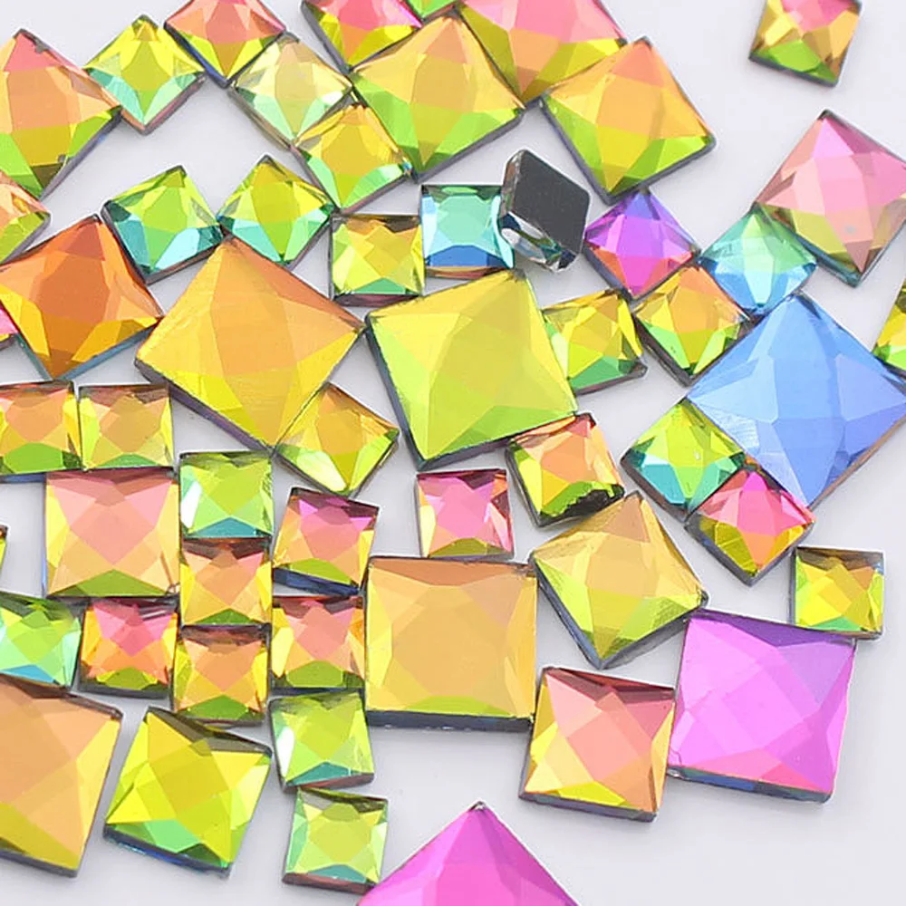 

6mm Rainbow Shiny Rhinestones Square Shape Glue Back Rhinestones Strass Hotfix Stones And Crystals Glue Rhinestones For Clothes