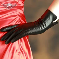 klss brand genuine leather women gloves winter plus velvet top quality goatskin gloves trend elegant lady sheepskin glove w860